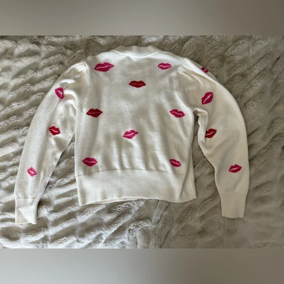 Kate Spade Lips Mockneck Sweater XL White/Pink/Red - Picture 5 of 9